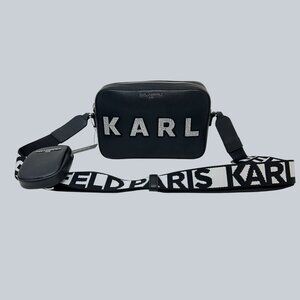 Karl Lagerfeld Paris Rhinestone Logo Crossbody Bag Black with Coin Pouch